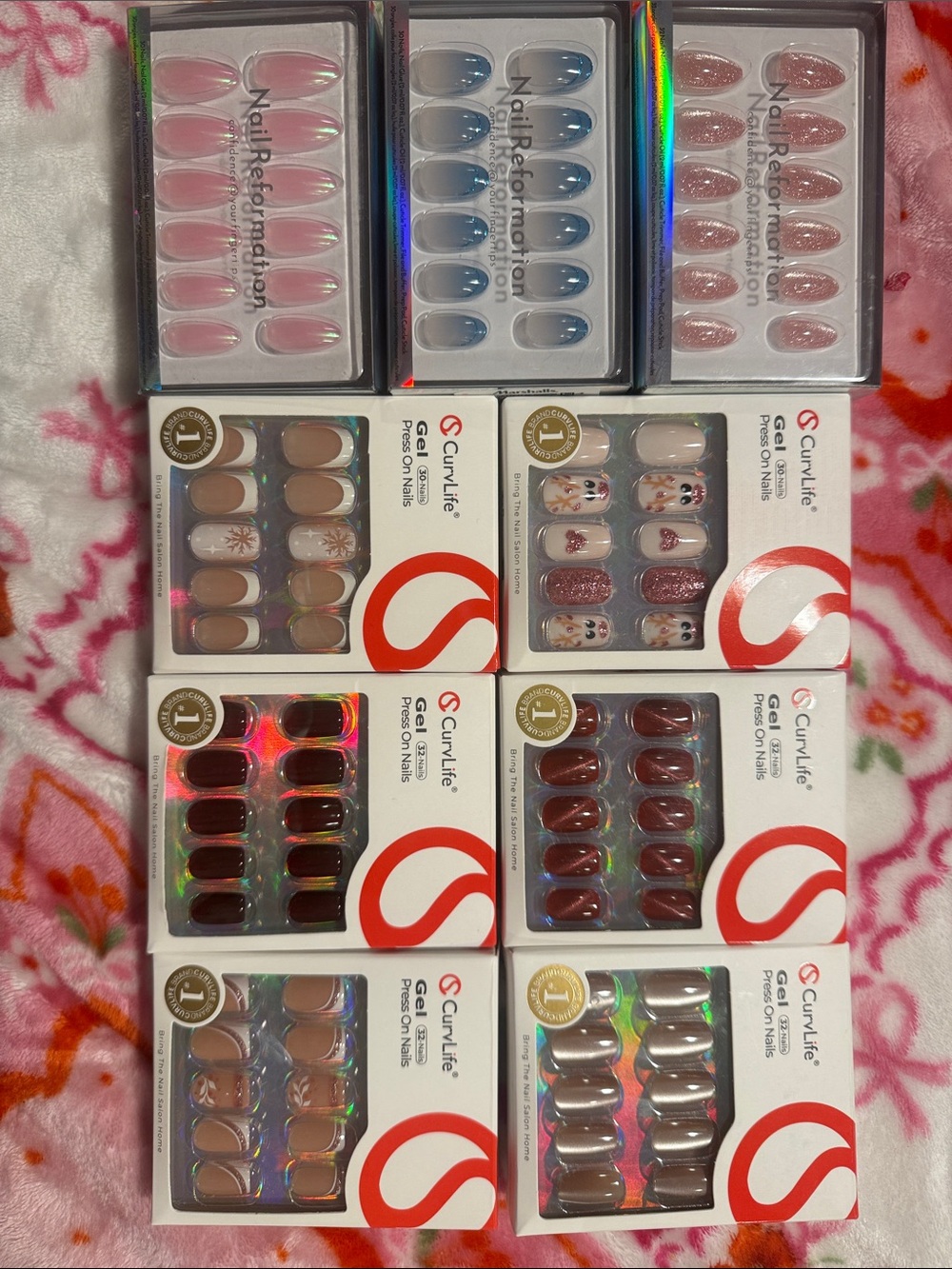 Press-On Nail Set – Assorted Pink, Blue, Nude & Red Designs